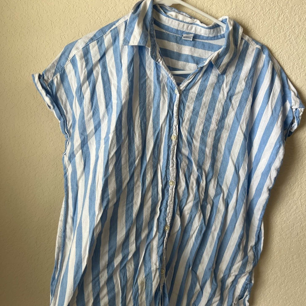 Blue Old Navy Striped Cotton Short Sleeve Button Up